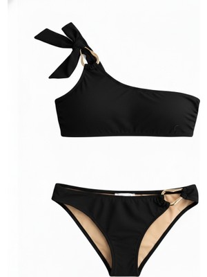 Aquella Aksesuarlı Siyah Straplez Bikini Takım
