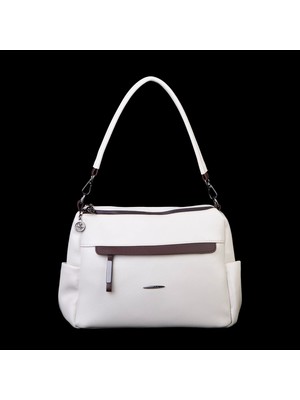 Nas Bag Çok Gözlü Yumuşak ve Hafif Yapılı Çift Askılı Omuz ve Çapraz Çanta ( 30X24 cm ) Krem Kahve Victoria