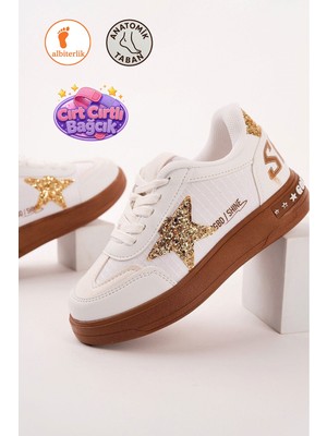 Albishoes Kız Çocuk Yıldız Detay Cırt Cırtlı Bağcık Günlük Sneaker Spor Ayakkabı Yumuşak Rahat Taban