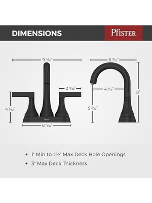 Freedom Books Vedra Banyo Lavabo Bataryası, 4 Inç Merkez Seti, 2 Kulplu, 3 Delikli, Mat Siyah Kaplama, LF048VEDB