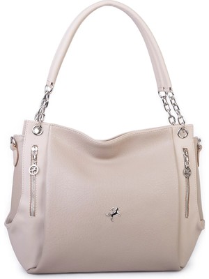 Nas Bag Kadın Büyük Boy Omuz Çantası ( 45X34X21 Cm) Kum Victoria