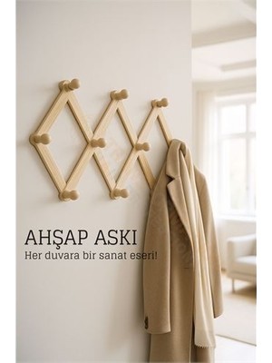 Pileli Store Ahşap Akordeon Duvar Askısı - Dekoratif Çok Amaçlı 10 Kancalı Akıllı Askılık