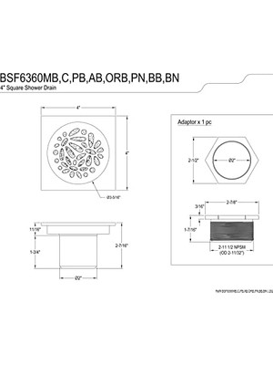 Freedom Books BSF6360BN Su Yolu Çiçekli 10,16 cm Kare Izgara Duş Gideri Fırçalanmış Nikel