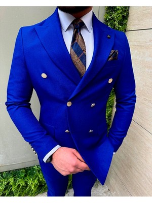 Massaro Yün-Pamuk Erkek Kruvaze Takım Elbise