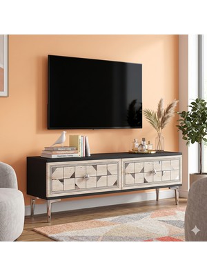 Yumedi Design TSA1212ATS - Rabbit Tv Stand , Tv Sehpası 120CM Antrasit-Traverten-Silver