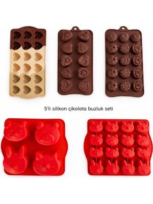 Evolis Kitchen 5ADET Isıya Dayanıklı  Silikon Yanmaz Yapışmaz Çok Amaçlı Çikolata Kalıbı ve Buz Kalıbı