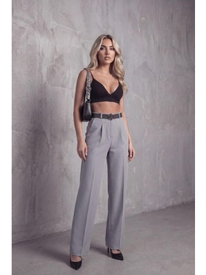 Haka Giyim Kadın Palazzo Kalıp Kumaş Pantolon Ithal Doubleface Kumaş Kemerli