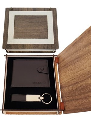 TeknoKapsül Dekoratif Ahşap Kutulu Hediyelik Anahtarlık Cüzdan Set