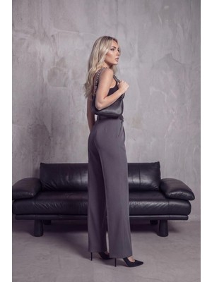 Haka Giyim Kadın Palazzo Kalıp Kumaş Pantolon Ithal Doubleface Kumaş Kemerli