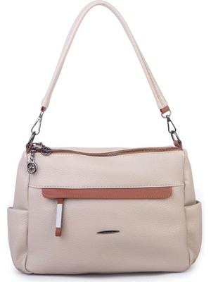 Nas Bag Çok Gözlü Yumuşak ve Hafif Yapılı Çift Askılı Omuz ve Çapraz Çanta ( 30X24 cm ) Kum Taba Victoria
