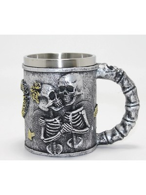 TeknoKapsül Sonsuz Aşk Iskelet Tasarımlı 3D Kabartmalı Çelik Kupa Bardak ALK4370