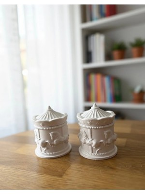 Çağıl Candles 2 Li Dekoratif Takı ve Mum Kutusu Alçı Iskandinav Obje Takı Kutusu Hediyelik Kutu