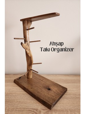 Nart Handicraft Doğal Ahşap Takı Organizeri | El Yapımı Aksesuar Standı | Kolye, Bileklik, Saat Düzenleyici