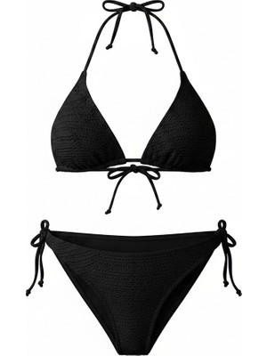 Aquella Ajurlu Siyah Üçgen Bikini Takım