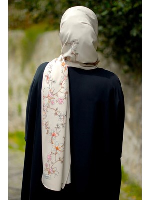 Sakura Çiçek Desenli Ipeksi Şal 70X200 cm