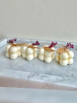 Çağıl Candles 5 Adet El Yapımı Krem Bubble Mum | Doğal Soya | Çiçek Detaylı Dekoratif Hediye