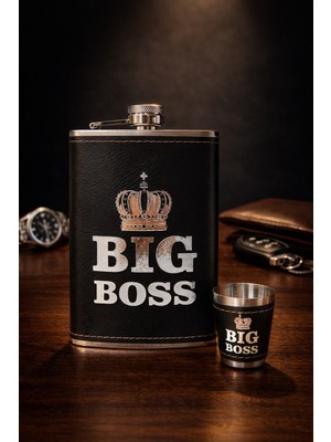 Biton Toptan Big Boss Temalı Deri Kaplamalı Içecek Cep Matarası Premium Hediye -  Shot Bardak Hediyeli