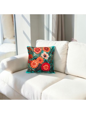 Dekoratif Çiçek Desenli Kırlent Kılıfı 2’li Set – Modern Salon & Koltuk Yastık Kılıfı