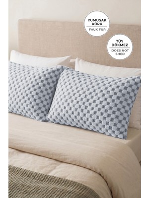 Evien Home Kürklü Peluş 2'li Yastık Kılıfı 50X70 cm Polo Yumuşak Supersoft Dekoratif Wellsoft Gri