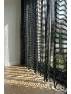 The Rose Siyah File Tül Perde Pilesiz Ekstrafor Büzgülü Onarılabilir  Korniş  Düğmeli