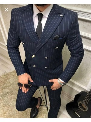 Massaro Erkek Kruvaze Takım Elbise Slim Fit %98 Yün - %2 Elastane Günlük Kullanım İçin