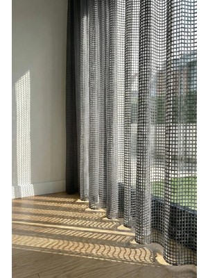 The Rose Antrasit File Tül Perde Pilesiz Ekstrafor Büzgülü Onarılabilir  Korniş  Düğmeli