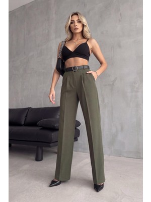 Haka Giyim Kadın Palazzo Kalıp Kumaş Pantolon Ithal Doubleface Kumaş Kemerli