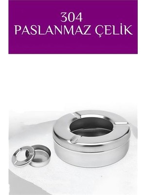 Pileli Store Turk Kapaklı Paslanmaz Yuvarlak Küllük - Kapaklı 304 Çelik Kül Tablası - Kafe Küllüğü Res