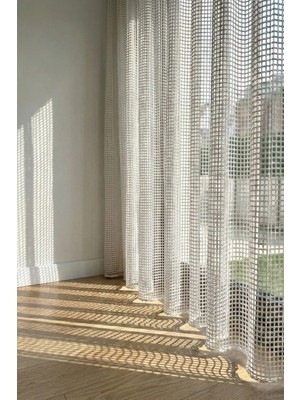 The Rose Ekru File Tül Perde Pilesiz Ekstrafor Büzgülü Onarılabilir  Korniş  Düğmeli