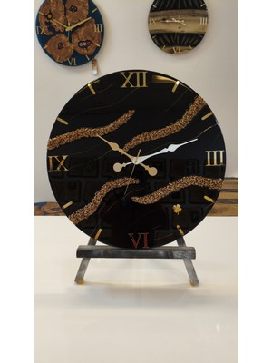 Simeranya Dekor Siyah Altın Epoksi Duvar Saati 60 cm – El Yapımı Lüks Modern Dekoratif Salon Saati