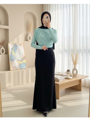 Moda Morfo Yarım Boğaz Büzgülü Sandy Bluz         -Mint
