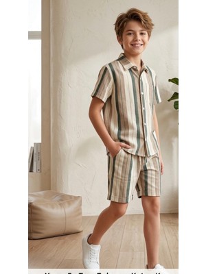 Gny Giyim Erkek Çocuk Yazlık Çizgili Gömlekli Şortlu Takım - Bohem Stil