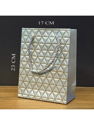 Venüs Shopping Gümüş Geometrik Desenli Orta Boy Karton Hediye Çantası