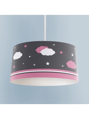 PremiumPort Pembe ve Beyaz Bulut Desenli Bebek ve Çocuk Odası Avizesi