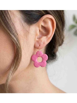 Ödül Moda Polimer Kil Özel Tasarım Çiçek Fırfırlı Pembe Küpe