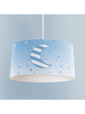 PremiumPort Mavi Ay ve Yıldız Desenli Bebek ve Çocuk Odası Avizesi