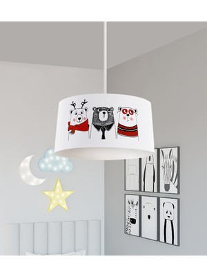 PremiumPort Sevimli 3'lü Ayı ve Yol Desenli Bebek ve Çocuk Odası Avizesi