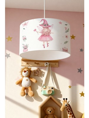 PremiumPort Pembe Çocuk Odası Avizesi, Peri Kızı ve Cadı Şapkası Deseni