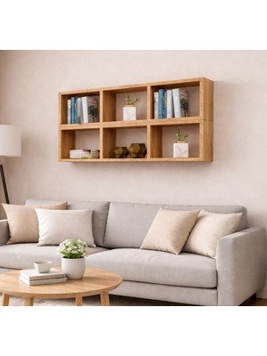 Dekormer Design Kitaplık Yatay Lux Duvar Rafı Mobilya Takım Atlantik Çam