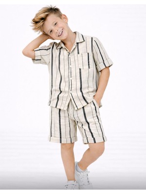 Gny Giyim Erkek Çocuk Yazlık Çizgili Gömlekli Şortlu Takım - Bohem Stil
