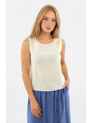 Vitrin Kendinden Desenli Düğmeli Bluz