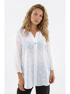 Vitrin Çiçek Desen Önü Düğmeli Bluz