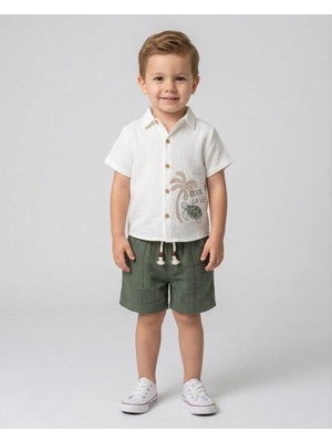Ege Bebek Dar Kalıp! Erkek Çocuk Müslin Gömlekli Yazlık Takım, 2-3-4-5 Yaş Müslin Gömlekli, Şortlu 2'li Takım