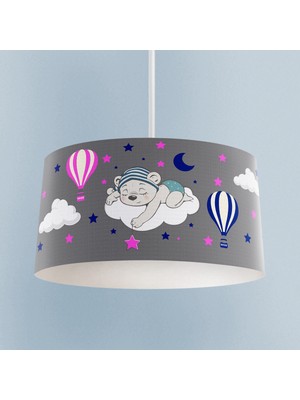PremiumPort Sevimli Ayı Desenli Gri Avize, Bebek ve Çocuk Odası Için Şık Aydınlatma