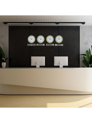 Nemere Sarı 36 cm 4 Lü Tabelalı Dünya Saatleri Seti