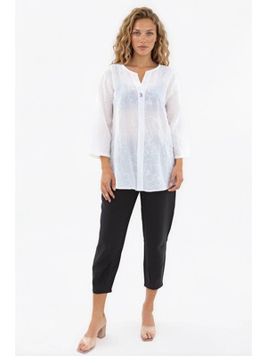 Vitrin Önü Düğmeli Çiçek Desen Bluz