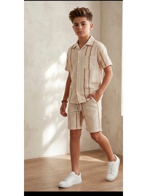 Gny Giyim Erkek Çocuk Yazlık Çizgili Gömlekli Şortlu Takım - Bohem Stil