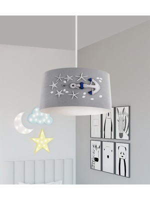 PremiumPort Şık Gri Çapa Desenli Bebek ve Çocuk Odası Avizesi