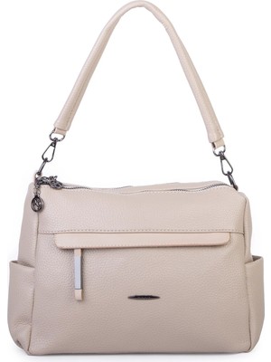 Nas Bag Çok Gözlü Yumuşak ve Hafif Yapılı Çift Askılı Omuz ve Çapraz Çanta ( 30X24 cm ) Kum Lopez