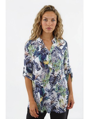 Vitrin Yaprak Desen Önü Düğmeli Bluz